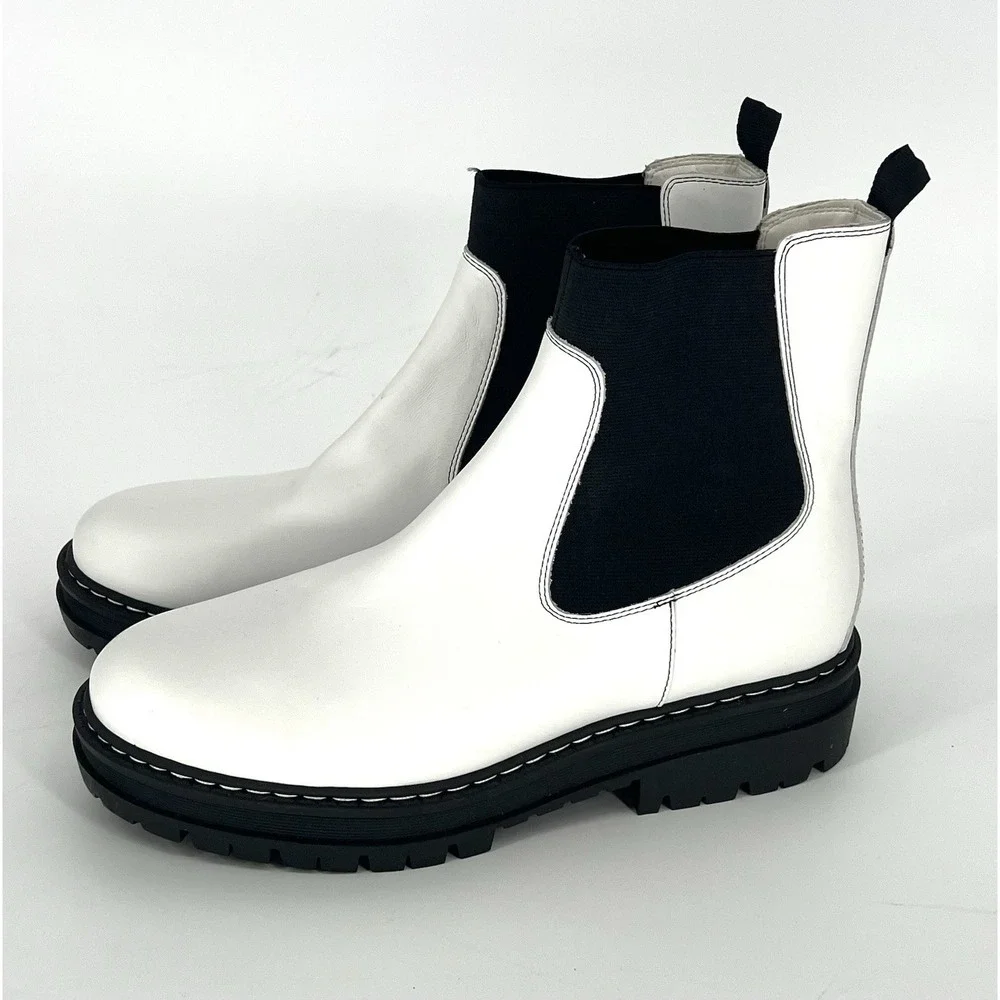 Marc Fisher Patrick Chelsea Womens Sz 11 White Ankle Booties Leather Chunky 90's